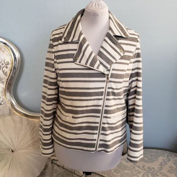 Bagatelle Women's Striped Zippered Jacket - Picture 1 of 8